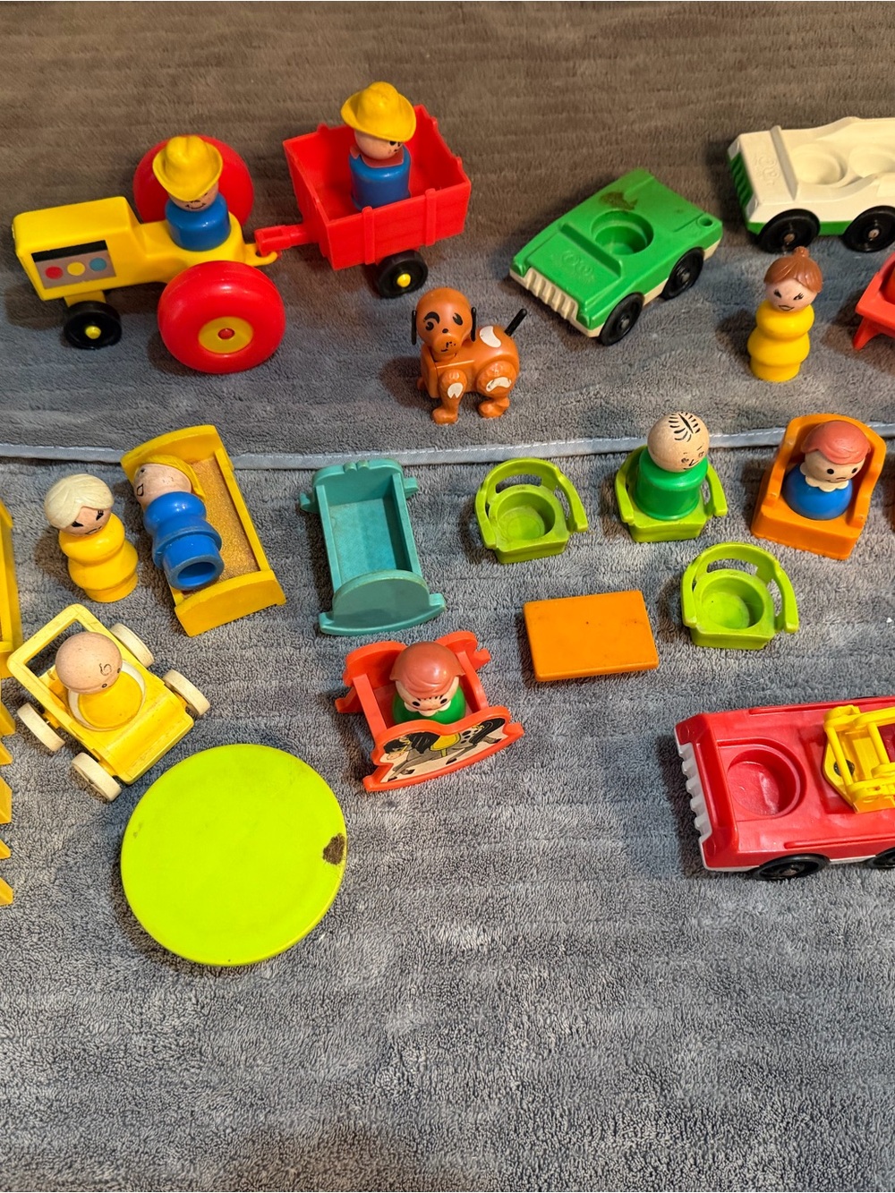 Vintage Fisher-Price Little People  Furniture Crib Fire Truck Tractor Lot